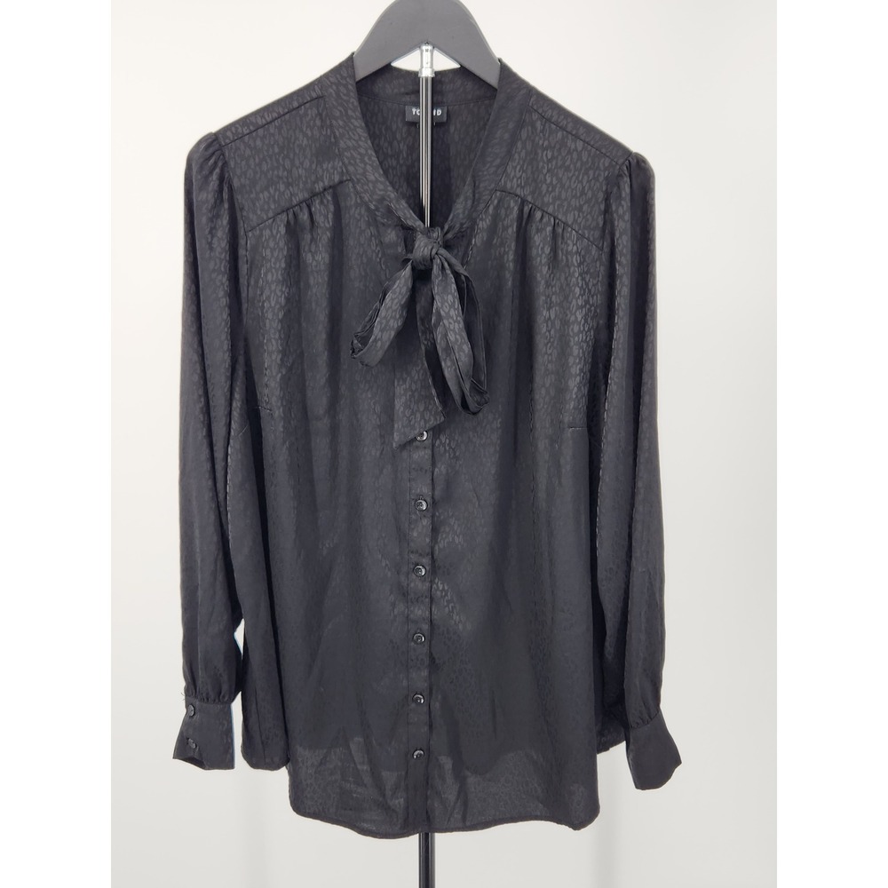 Torrid Black Leopard Jacquard Tie Neck Button Front Blouse Top Womens 1 Plus